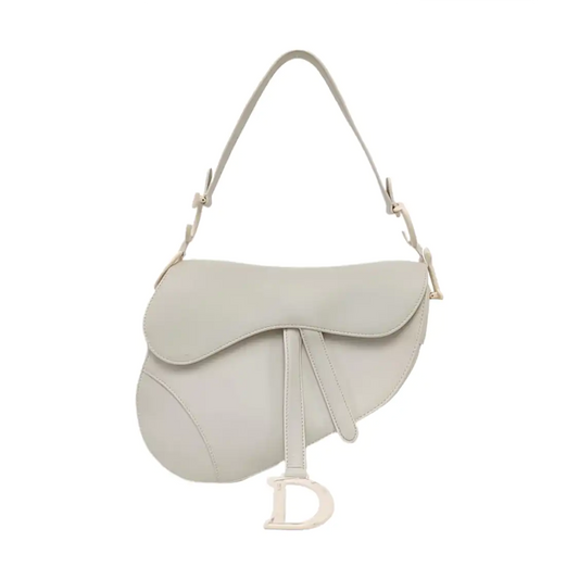 DIOR Saddle Small White Calfskin Saddle Bag Single Shoulder Bag and Tote with White Hardware-(SKU)-962207420