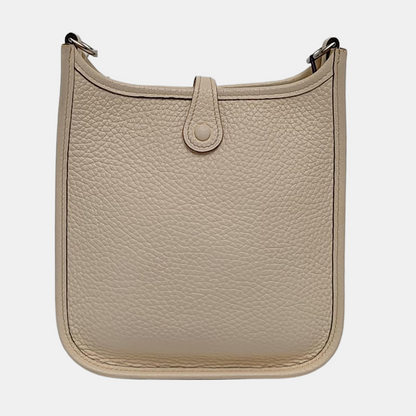 HERMÈS Evelyne TPM cream white Clemence leather perforated Evelyne crossbody bag shoulder bag removable shoulder strap-(SKU)-962616026
