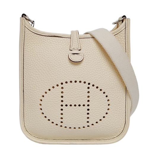 HERMÈS Evelyne TPM cream white Clemence leather perforated Evelyne crossbody bag shoulder bag removable shoulder strap-(SKU)-962616026