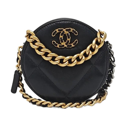 CHANEL CHANEL 19 Black Lamb Skin Quilted Matelassé Shoulder Bag Crossbody Bag Handbag Golden Silver Rutenium Hardware 30 Clasp-(SKU)-962948228