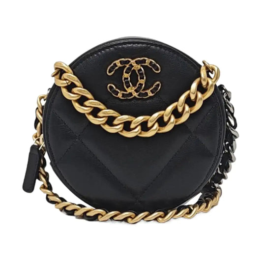 CHANEL CHANEL 19 Black Lamb Skin Quilted Matelassé Shoulder Bag Crossbody Bag Handbag Golden Silver Rutenium Hardware 30 Clasp-(SKU)-962948228