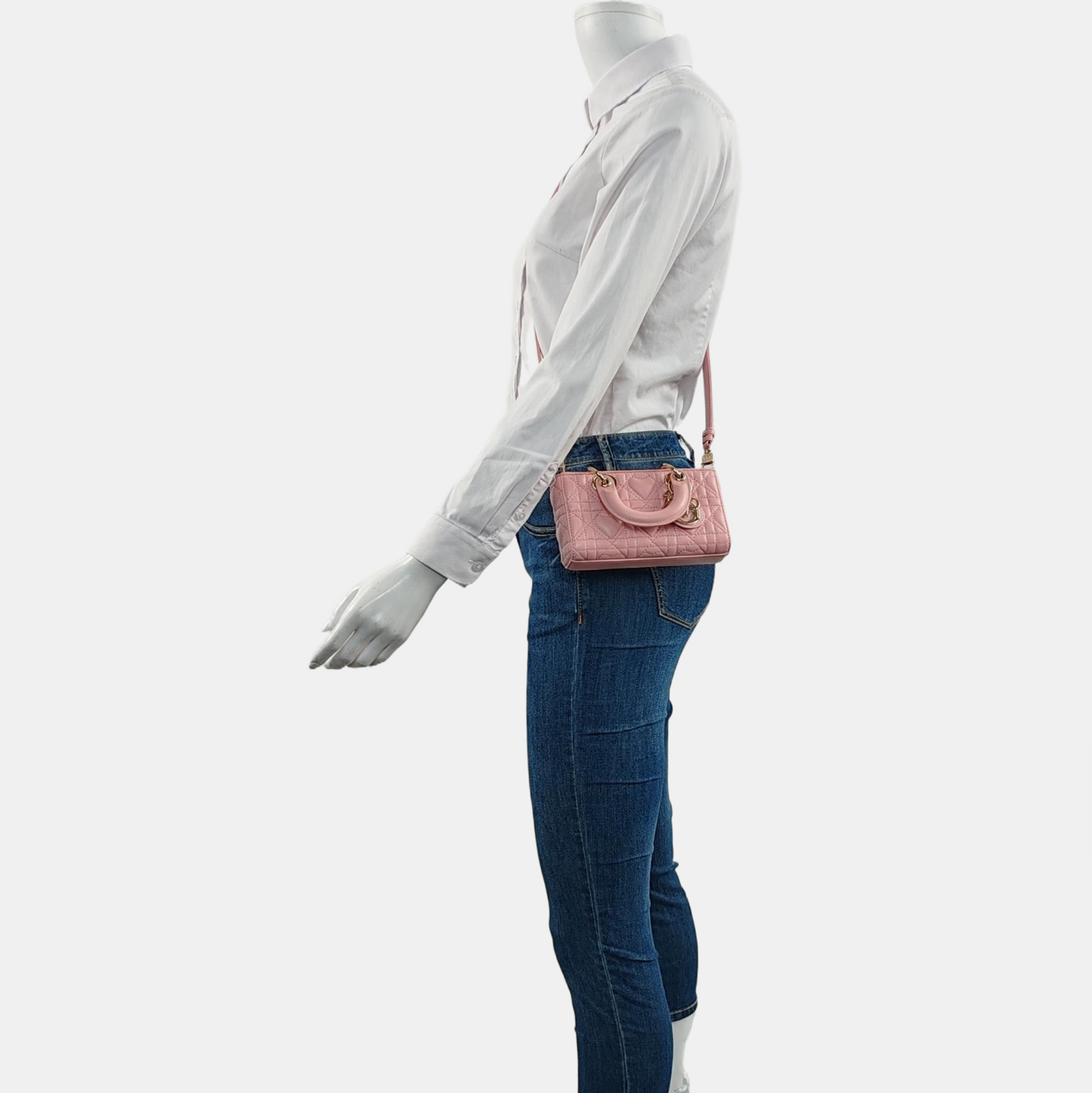 DIOR Lady D-Joy Super Mini Pink Lamb Skin Wicker Stitched Crossbody Shoulder Bag Handbag Tote Bag Golden Hardware 2 Removable Straps-(SKU)-962810919