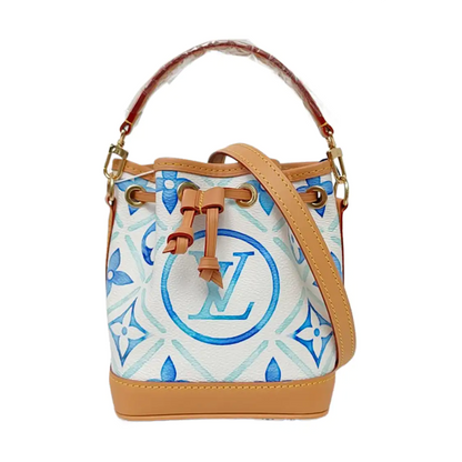 LOUIS VUITTON NOÉ Nano White Coated Canvas Monogram Shoulder Bag with Gold Hardware and 2 Detachable Straps-(SKU)-962961860