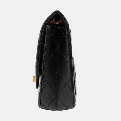 CHANEL 2.55 Black Leather Quilted Chain Shoulder Bag with Gold Hardware, 30 Clasps-(SKU)-963142533