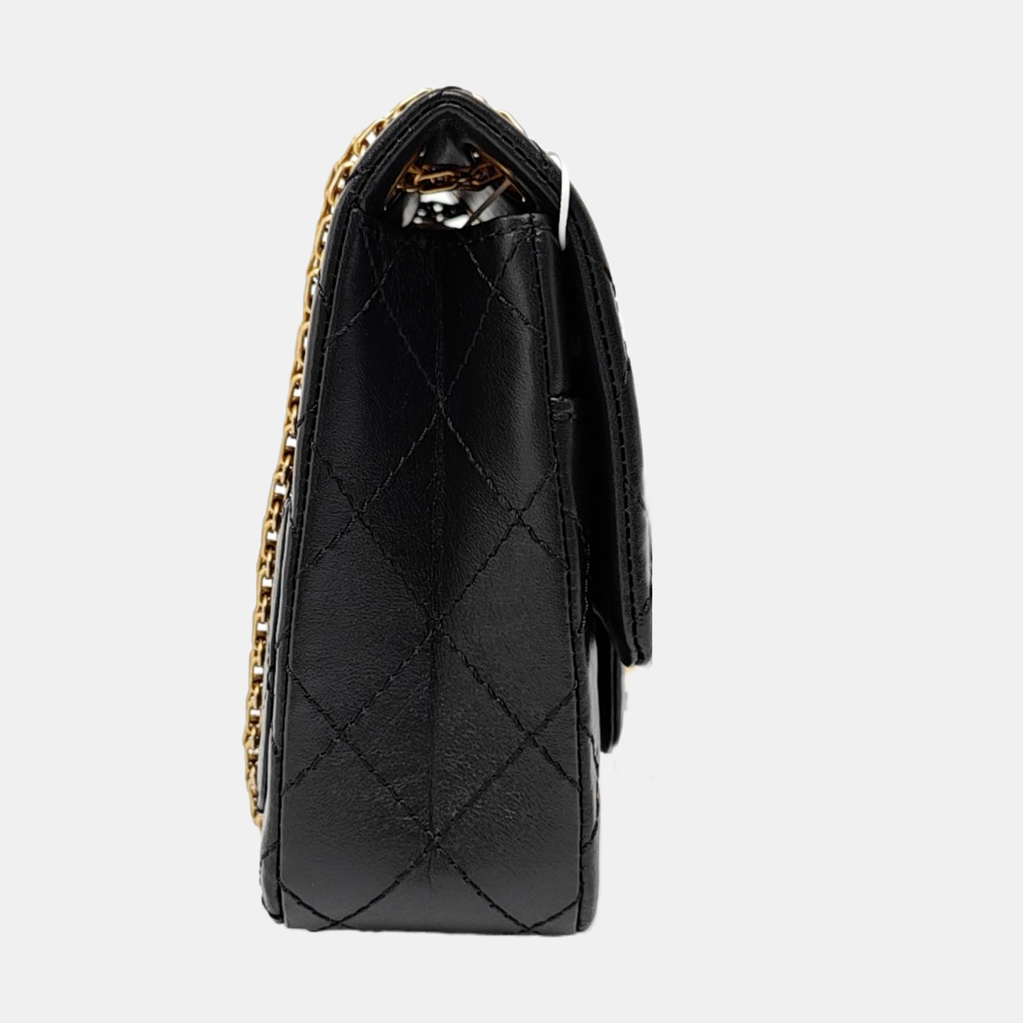 CHANEL 2.55 Black Leather Quilted Chain Shoulder Bag with Gold Hardware, 30 Clasps-(SKU)-963142533