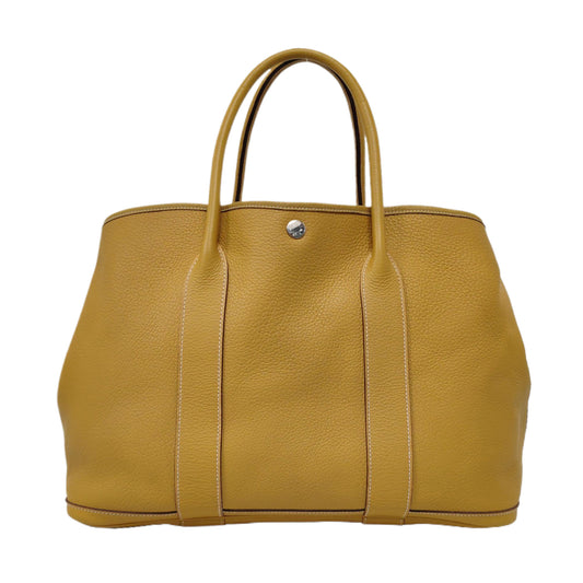 HERMÈS Garden Party Anise Negonda Leather Handbag, Silver Hardware, 🄻 Monogrammed-(SKU)-963235769