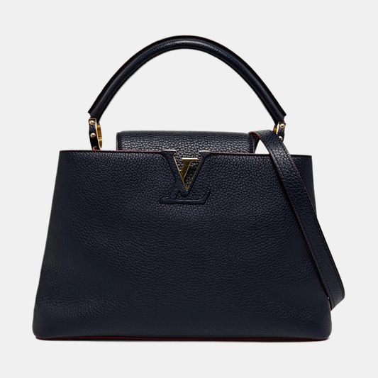LOUIS VUITTON CAPUCINES Medium Deep Blue Calfskin Shoulder Bag Tote Bag Crossbody Bag Gold Hardware Removable Strap-(SKU)-963373643