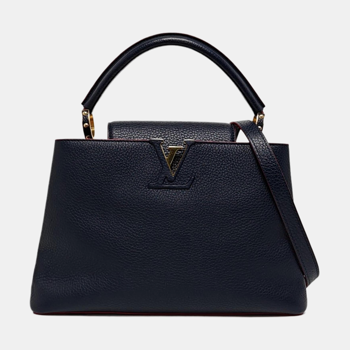 LOUIS VUITTON CAPUCINES Medium Deep Blue Calfskin Shoulder Bag Tote Bag Crossbody Bag Gold Hardware Removable Strap-(SKU)-963373643
