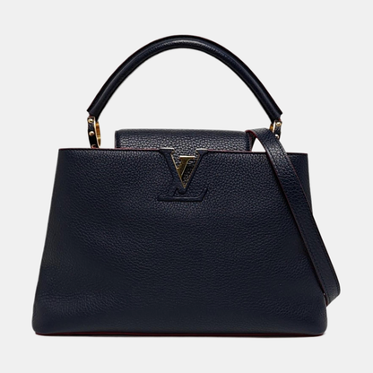LOUIS VUITTON CAPUCINES Medium Deep Blue Calfskin Shoulder Bag Tote Bag Crossbody Bag Gold Hardware Removable Strap-(SKU)-963373643