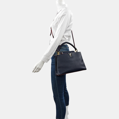 LOUIS VUITTON CAPUCINES Medium Deep Blue Calfskin Shoulder Bag Tote Bag Crossbody Bag Gold Hardware Removable Strap-(SKU)-963373643