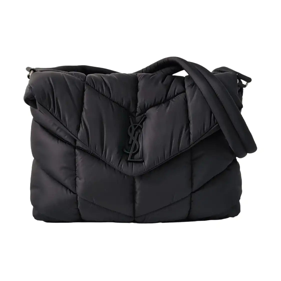 YSL PUFFER Black Fabric Quilted Single Shoulder Bag Crossbody Bag with Silver Black Hardware-(SKU)-963226135