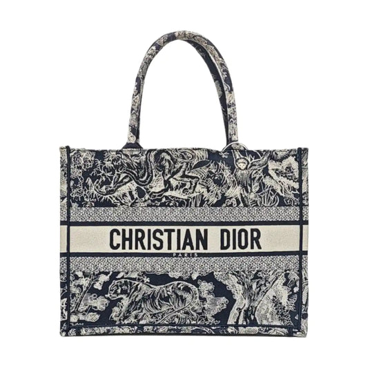 DIOR Book Tote Medium Deep Blue Canvas Embroidered Tote Bag and Shoulder Bag-(SKU)-963408679