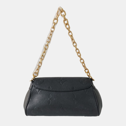 LOUIS VUITTON FAVORITE Black Leather Embossed Shoulder Bag Crossbody Bag 2 Detachable Straps Gold Hardware-(SKU)-963594020