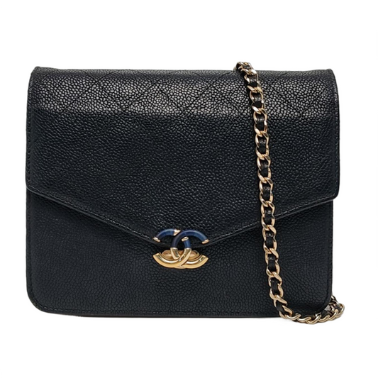 CHANEL THREAD AROUND Black Caviar Quilted Leather Shoulder Bag Crossbody Bag Gold Hardware 25 Clasp-(SKU)-963604520