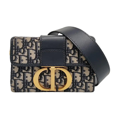 DIOR 30 Montaigne Blue Canvas Monogram Montaigne Bag Single Shoulder Bag Gold Hardware Removable Strap-(SKU)-963551147