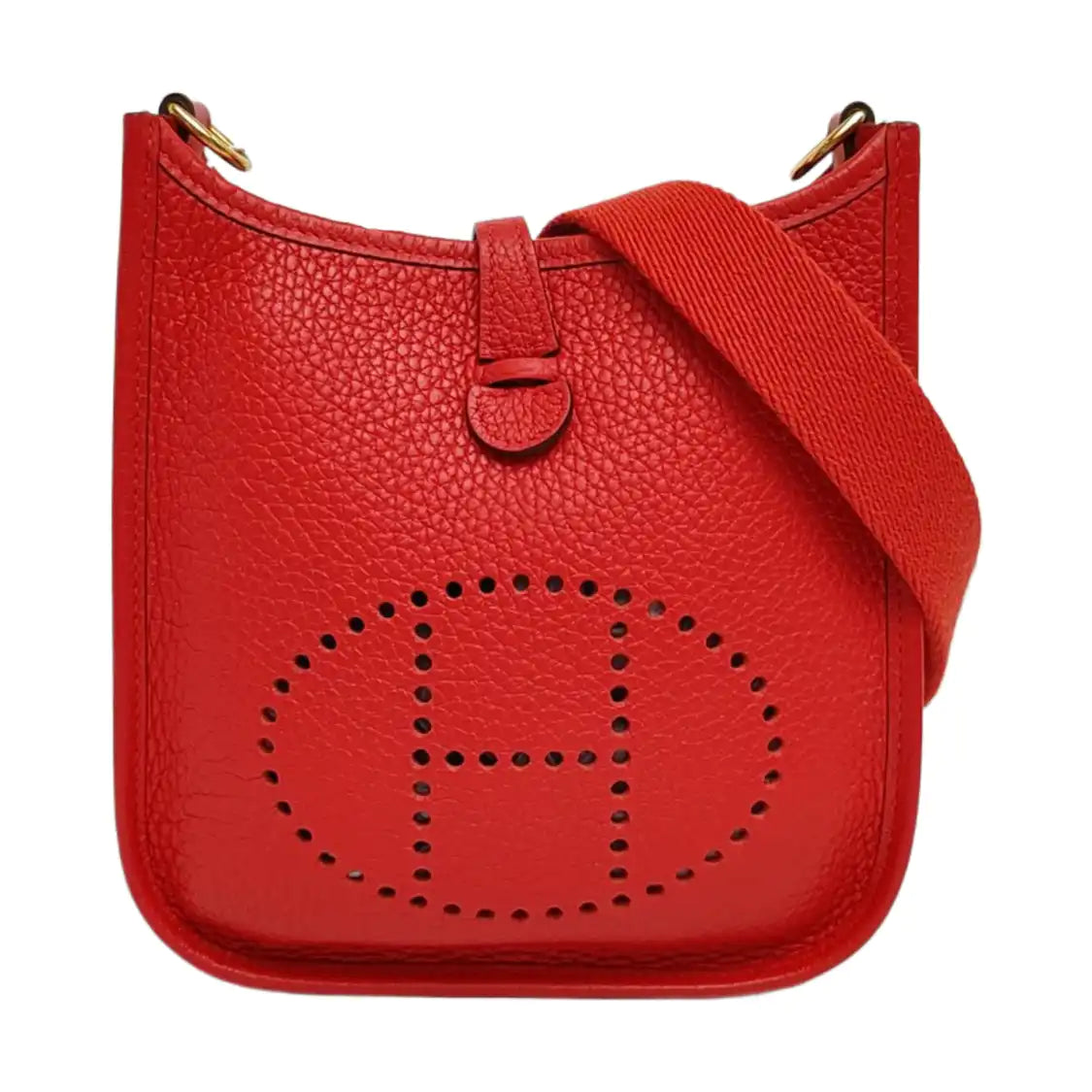 HERMÈS Evelyne TPM Flag Red Clemence Cowhide Openwork Evelyne Single Shoulder Bag Sling Bag Gold Hardware D Removable Strap-(SKU)-963421290