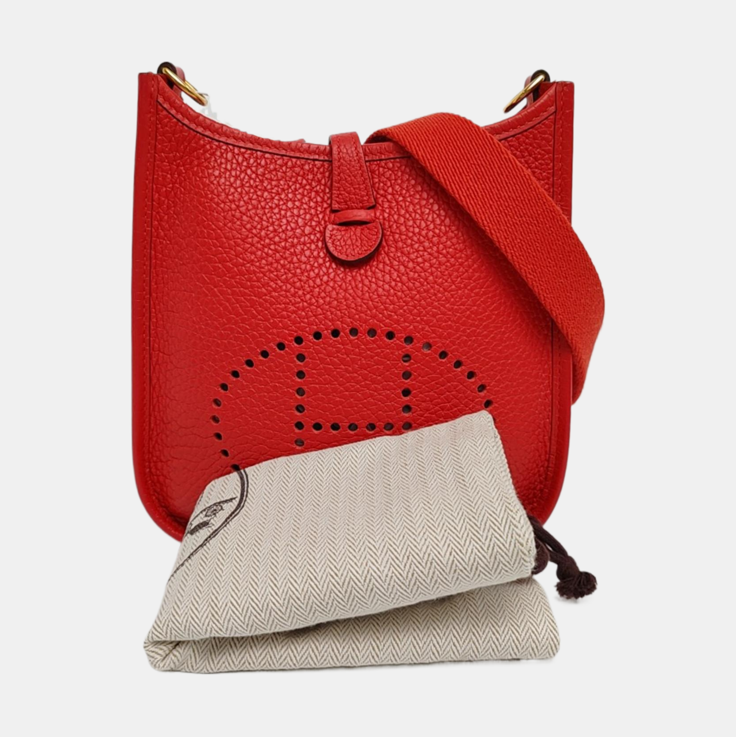 HERMÈS Evelyne TPM Flag Red Clemence Cowhide Openwork Evelyne Single Shoulder Bag Sling Bag Gold Hardware D Removable Strap-(SKU)-963421290