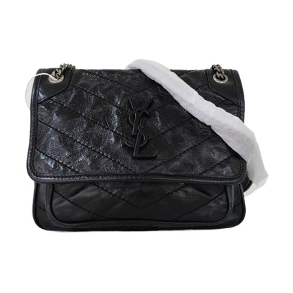 YSL NIKI Mini Black Leather Quilted V-Shape Shoulder Bag with Black Ruthenium Hardware-(SKU)-963404190
