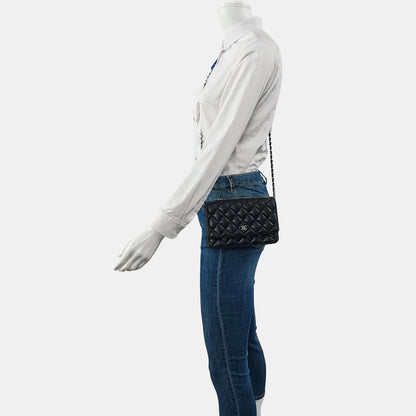 CHANEL WOC Black Caviar Leather Quilted Crossbody Shoulder Bag with Silver Hardware-(SKU)-963482245
