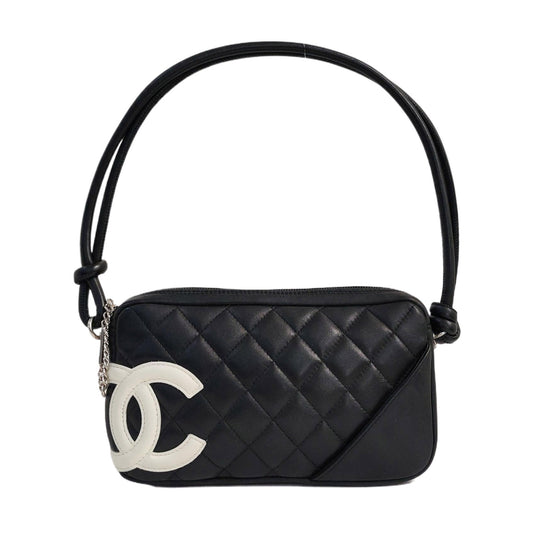 CHANEL CAMBON Small Black Calfskin Quilted Handbag Single Shoulder Bag Handbag Silver Hardware 10 Clasp-(SKU)-963757249
