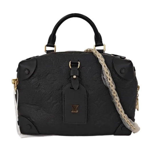 LOUIS VUITTON PETITE MALLE Black Calfskin Monogram Embossed Single Shoulder Bag Tote Bag Gold Hardware Removable Strap-(SKU)-934939114