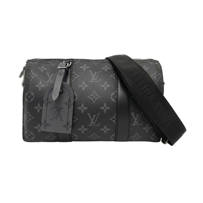 LOUIS VUITTON KEEPALL Black Coated Canvas Monogram Black Samurai Single Shoulder Bag Crossbody Bag with Silver Hardware and Removable Strap-(SKU)-964122055