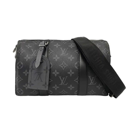 LOUIS VUITTON KEEPALL Black Coated Canvas Monogram Black Samurai Single Shoulder Bag Crossbody Bag with Silver Hardware and Removable Strap-(SKU)-964122055