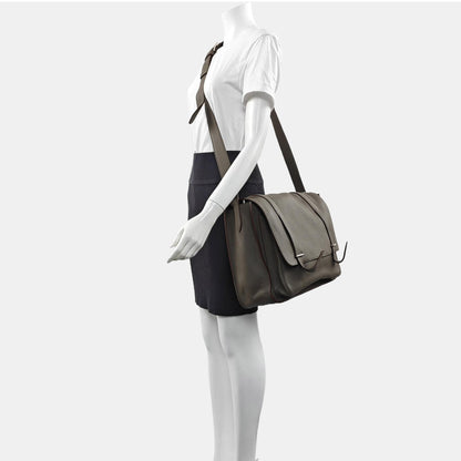 HERMÈS Steve Charcoal Grey Clemence Leather Shoulder Bag Crossbody with Silver Hardware, 🄿-(SKU)-963416776