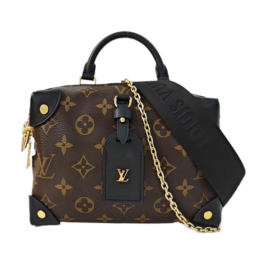 LOUIS VUITTON PETITE MALLE Brown Coated Canvas Monogram Pattern Crossbody Bag Tote Bag Single Shoulder Bag Golden Hardware 2 Removable Straps Accessories Complete-(SKU)-964086885