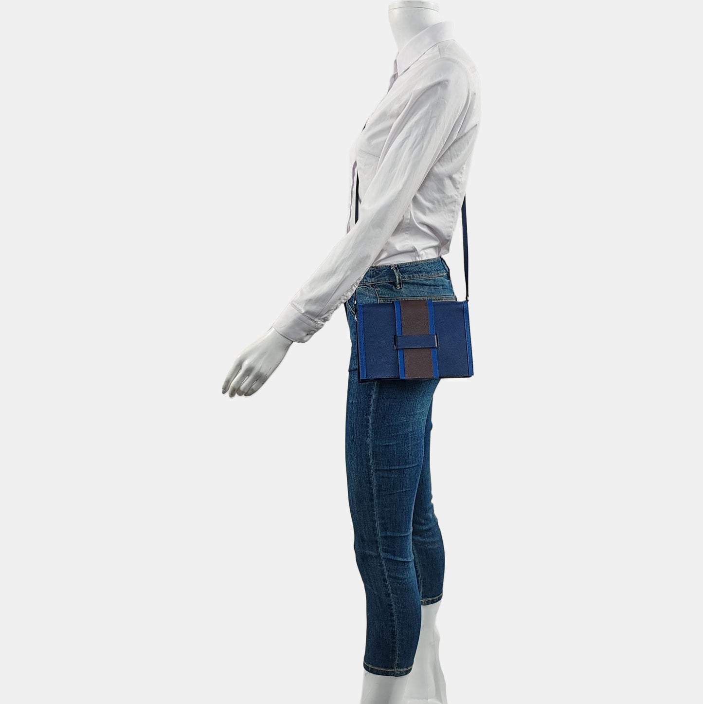 HERMÈS H Passant Royal Blue Evercolor Calfskin Shoulder Bag Crossbody Bag Silver Hardware Z Removable Strap-(SKU)-964082783