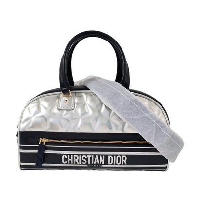 DIOR Vibe Silver Cowhide Single Shoulder Bag with Gold Hardware, Removable Strap-(SKU)-964309600