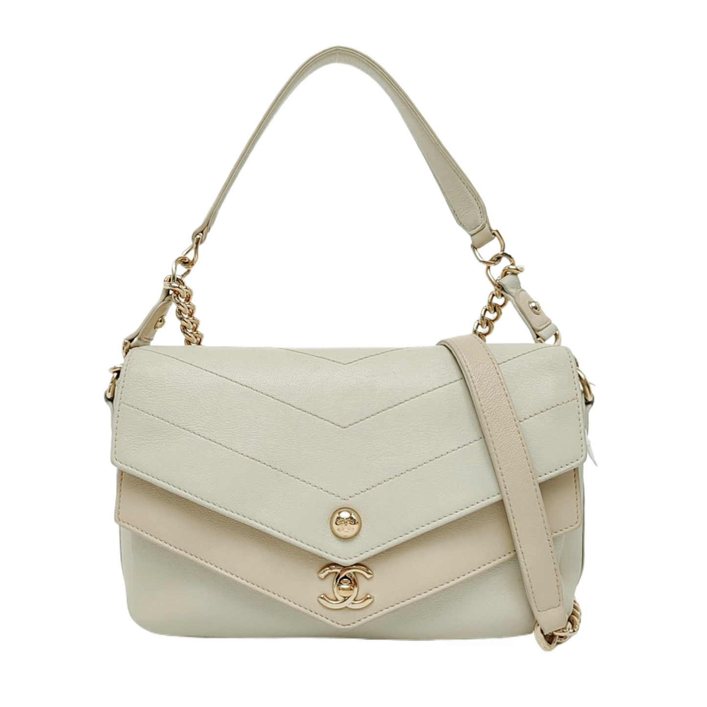 CHANEL ELAPHE White Lamb Skin V-Stitch Single Shoulder Bag Handbag Crossbody Bag with Gold Hardware-(SKU)-964402541