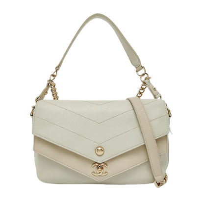CHANEL ELAPHE White Lamb Skin V-Stitch Single Shoulder Bag Handbag Crossbody Bag with Gold Hardware-(SKU)-964402541
