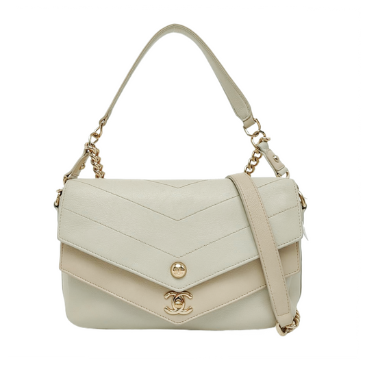 CHANEL ELAPHE White Lamb Skin V-Stitch Single Shoulder Bag Handbag Crossbody Bag with Gold Hardware-(SKU)-964402541