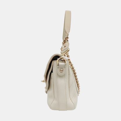 CHANEL ELAPHE White Lamb Skin V-Stitch Single Shoulder Bag Handbag Crossbody Bag with Gold Hardware-(SKU)-964402541