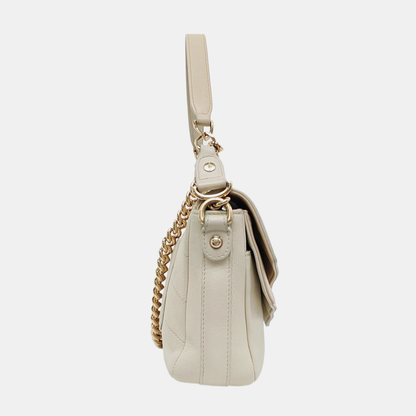 CHANEL ELAPHE White Lamb Skin V-Stitch Single Shoulder Bag Handbag Crossbody Bag with Gold Hardware-(SKU)-964402541