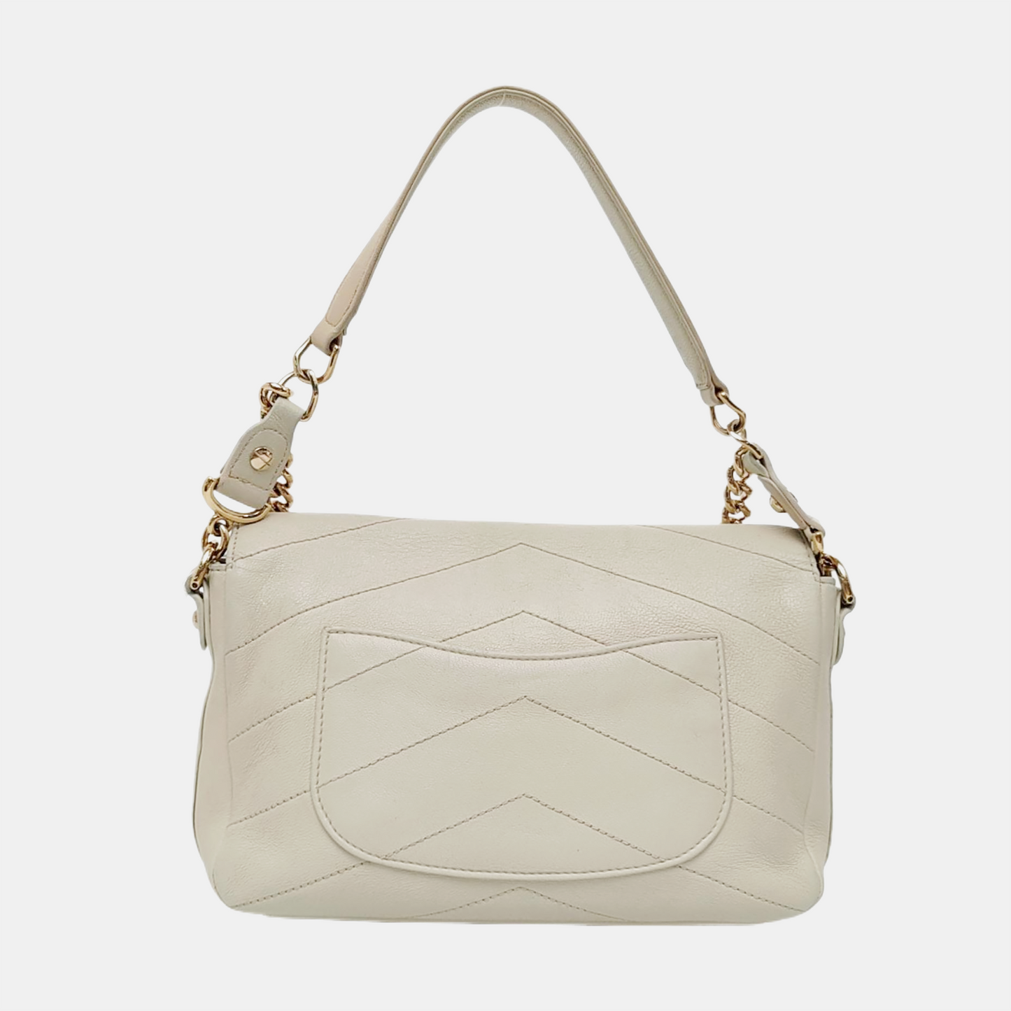 CHANEL ELAPHE White Lamb Skin V-Stitch Single Shoulder Bag Handbag Crossbody Bag with Gold Hardware-(SKU)-964402541