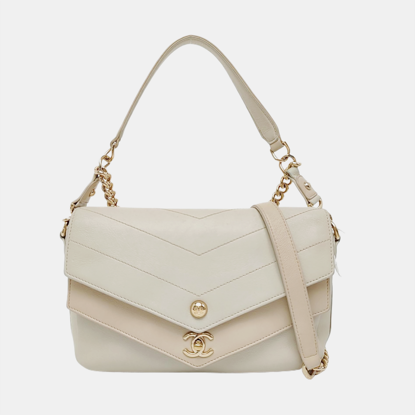 CHANEL ELAPHE White Lamb Skin V-Stitch Single Shoulder Bag Handbag Crossbody Bag with Gold Hardware-(SKU)-964402541