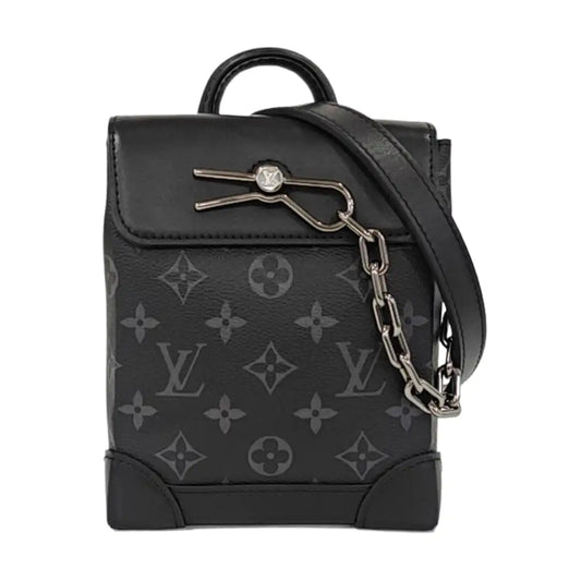 LOUIS VUITTON STEAMER Extra Small Black Coated Canvas Monogram Shoulder Bag Tote Bag Palladium Hardware Removable Strap-(SKU)-964433015