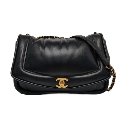 CHANEL VINTAGE PUFFY black lambskin crossbody bag shoulder bag 28 opening gold hardware-(SKU)-964643760