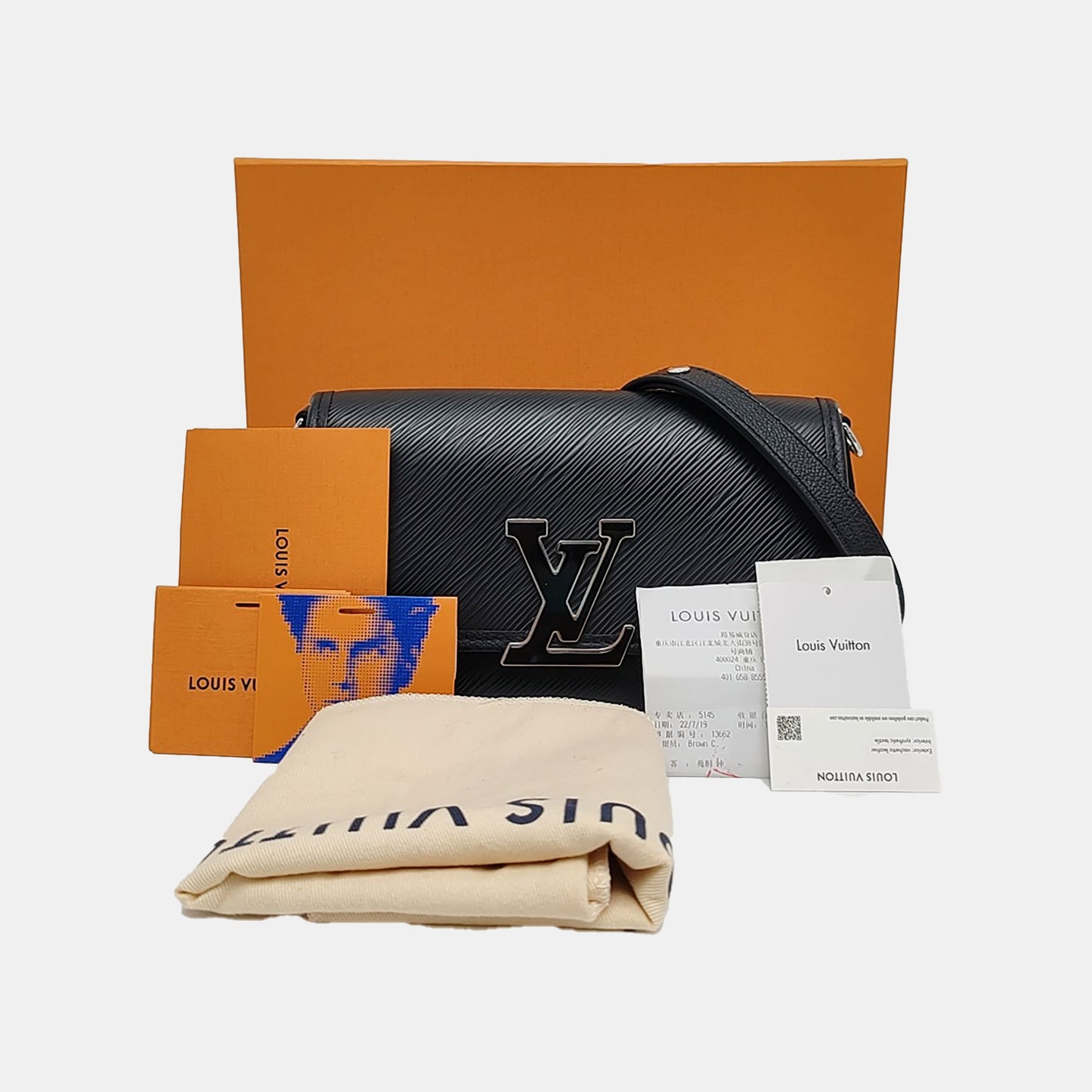 LOUIS VUITTON BUCI Black EPI Calfskin Water Ripple Pattern Single Shoulder Bag Crossbody Handbag Silver Hardware Removable Shoulder Strap Complete Accessories-(SKU)-964733197