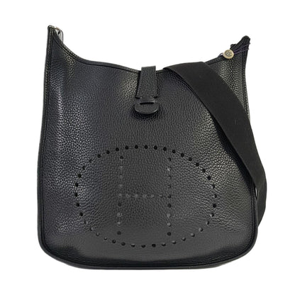 HERMÈS Evelyne GM Black Clemence Leather Shoulder Bag with Silver Hardware-(SKU)-964794155