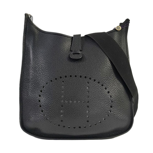 HERMÈS Evelyne GM Black Clemence Leather Shoulder Bag with Silver Hardware-(SKU)-964794155
