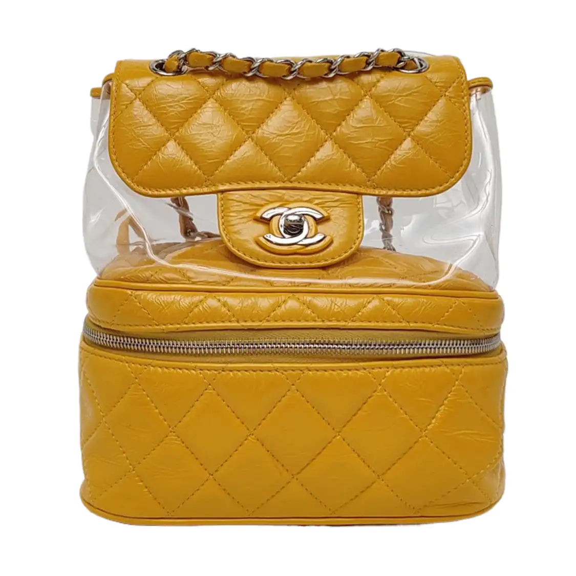 CHANEL AQUARIUM Medium Yellow Calfskin Quilted Backpack, Handbag with Silver Hardware, 26 compartments-(SKU)-964845024