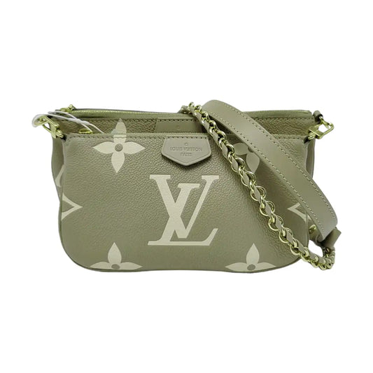 LOUIS VUITTON MULTI Green Calfskin Crossbody Shoulder Bag Tote Bag Gold Hardware Pockets 2 Removable Shoulder Straps Full Accessories-(SKU)-964086882