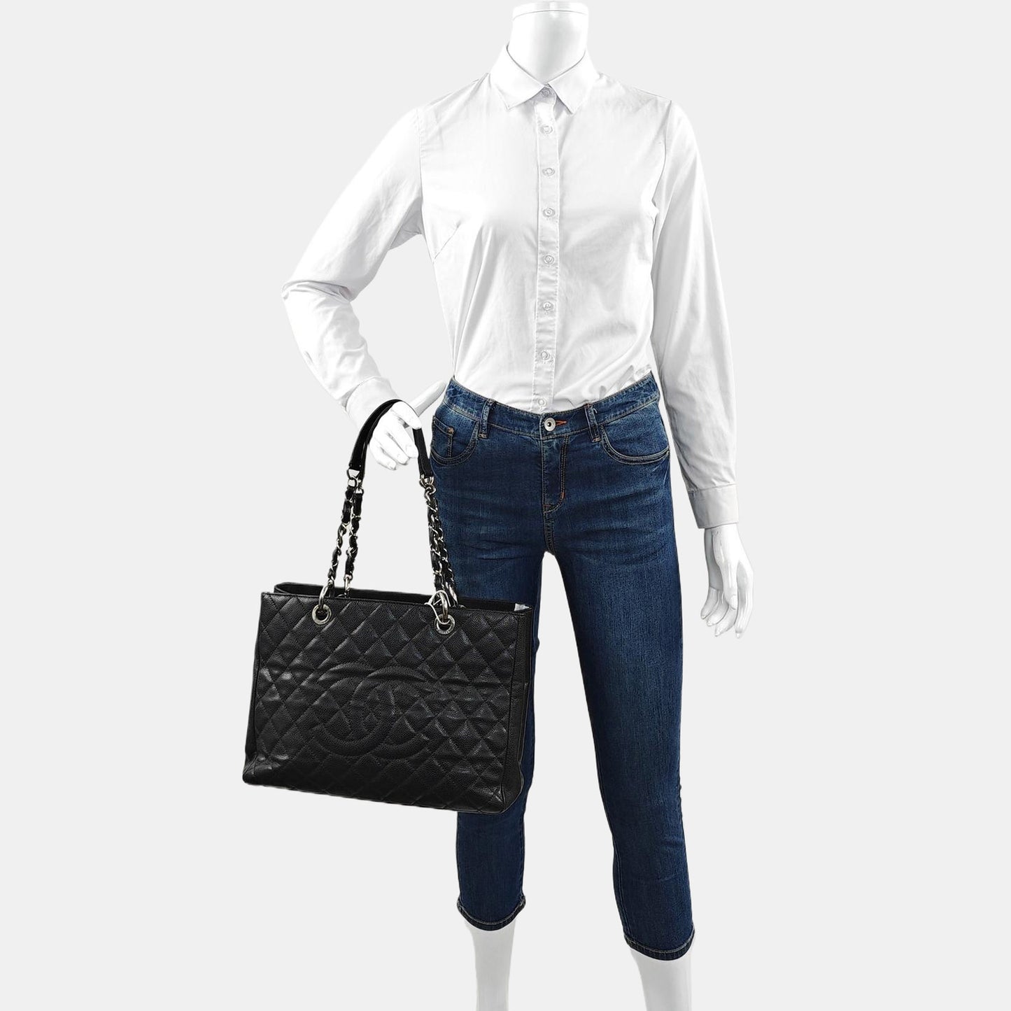 CHANEL CHANEL GST Large Size Black Calfskin Quilted Cannage Shoulder Bag Tote Bag Silver Hardware 15K Clasp-(SKU)-965088697