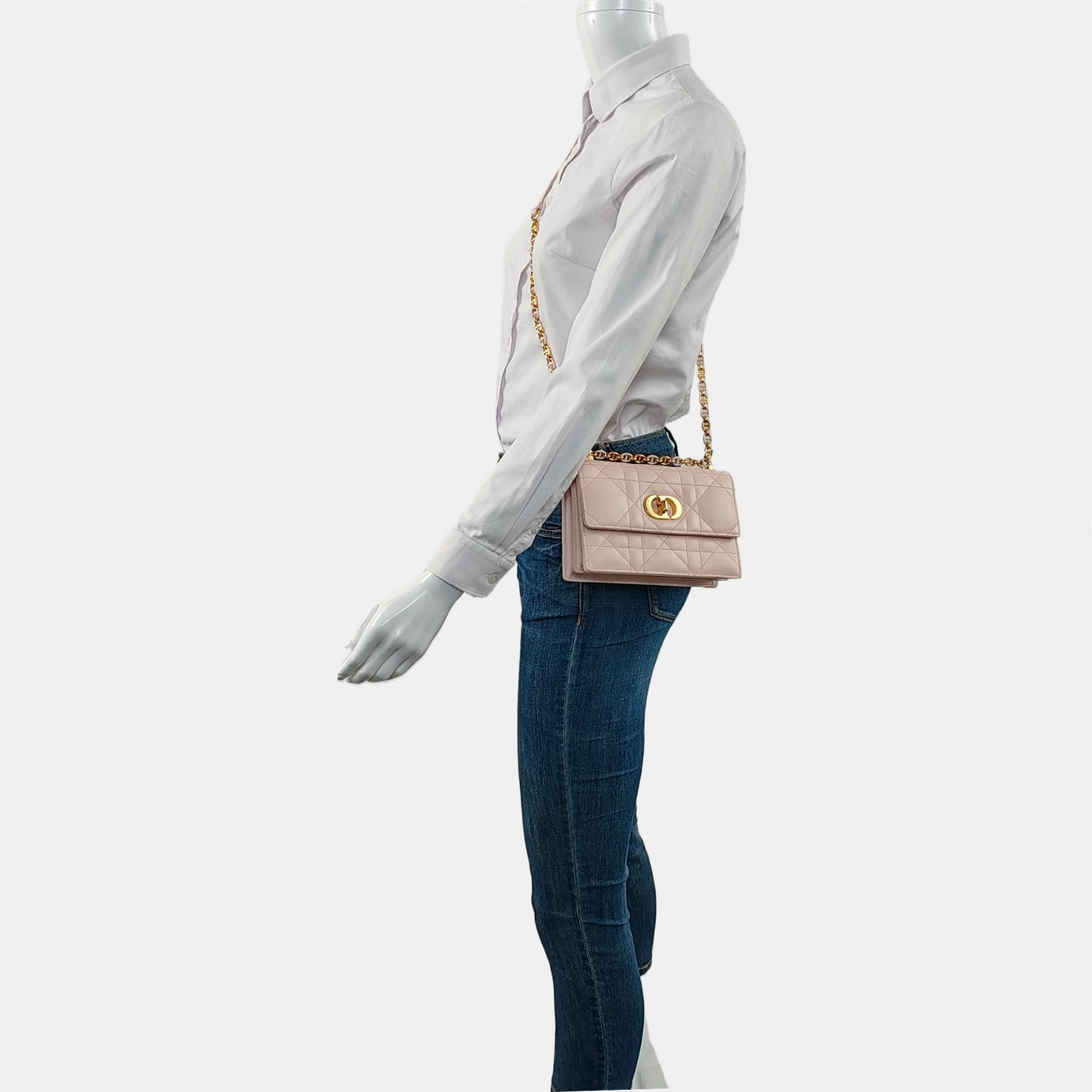 DIOR Dior Caro Mini Pink Calfskin Diamond Quilted Shoulder Bag Crossbody Bag Gold Hardware Removable Strap-(SKU)-965127534