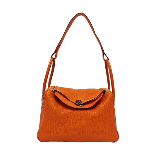 HERMÈS Lindy 34 Hermes Orange Clemence Leather Lindy Bag Single Shoulder Bag Tote with Silver Hardware 🄽 Stamp-(SKU)-965080202