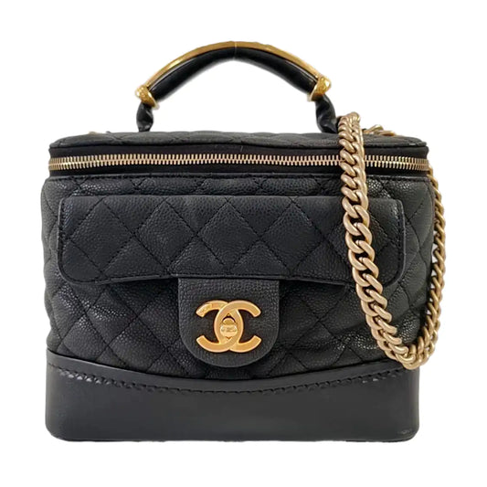 CHANEL GLOBE TROTTER Black Calfskin Quilted Crossbody Shoulder Bag Handbag Gold Hardware 18 Clasp-(SKU)-965080206