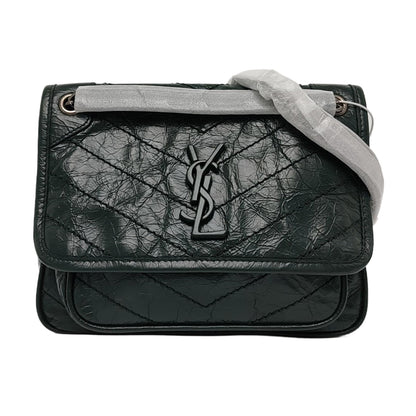 YSL NIKI Small Dark Green Leather Quilted V Pattern Shoulder Bag and Crossbody with Detachable Strap, Black Rhodium-Plated Hardware-(SKU)-965294545